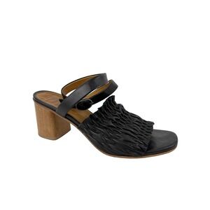Coclico Black Foxy Sandals Size 40.5 US 9.5 Ruched Leather Wood Block Heel